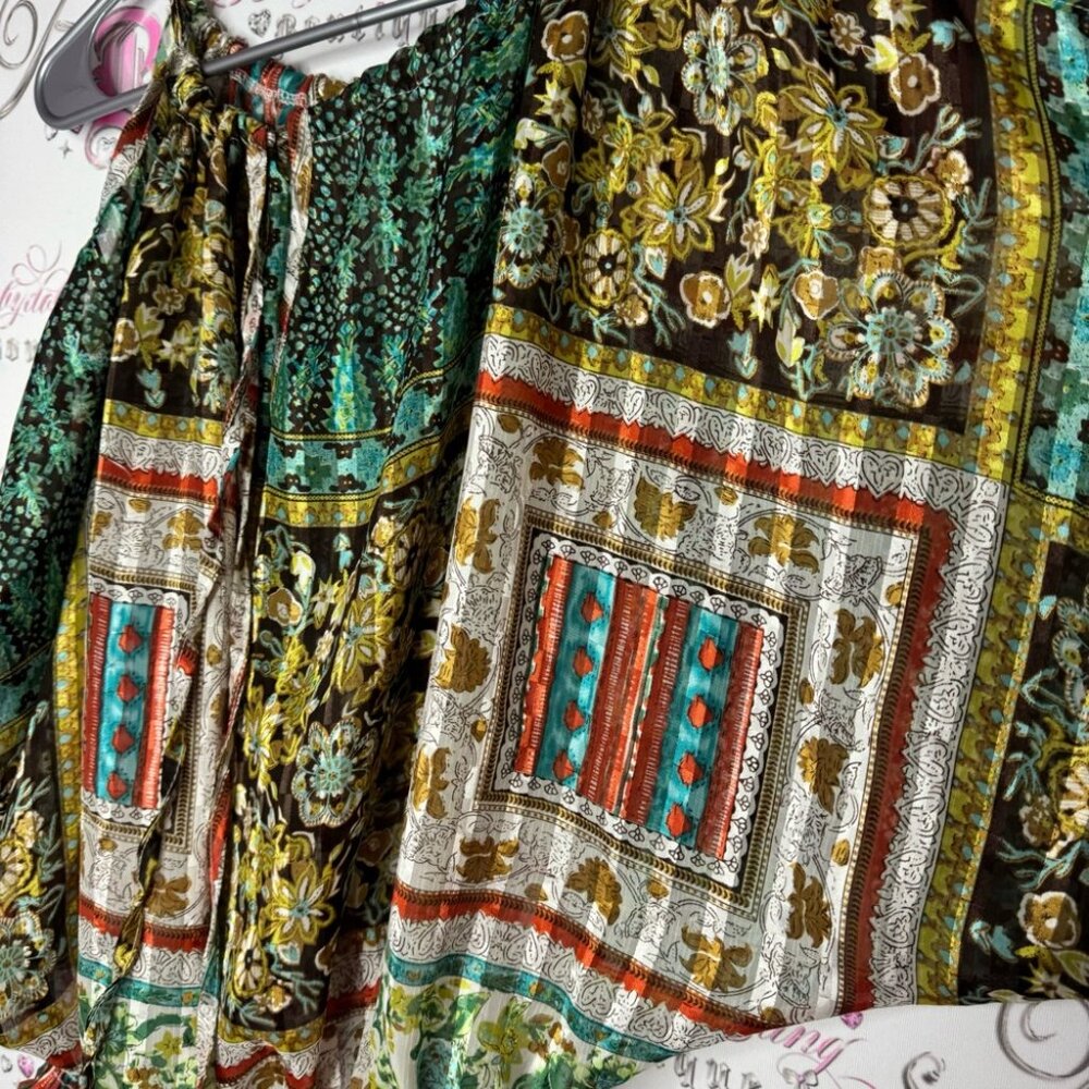 Costa Blanca open shoulder blouse top shirt paisley boho silky shimmer keyhole - Picture 9 of 12
